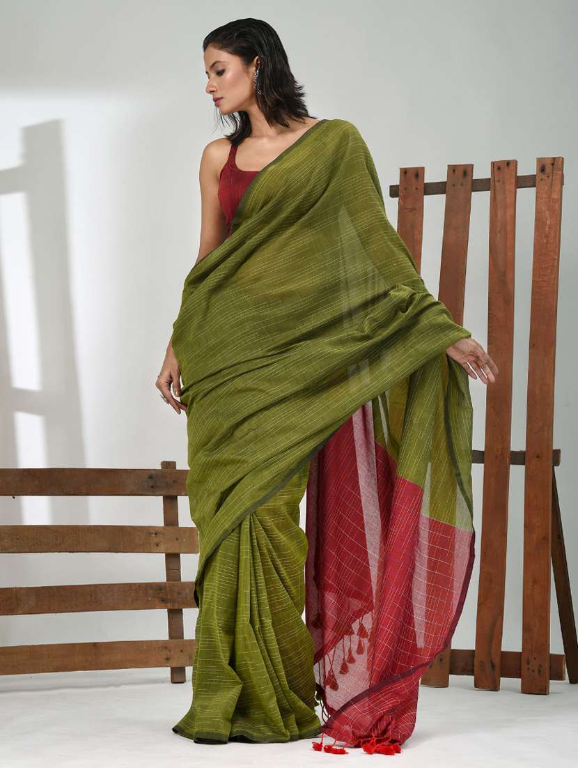 women green handloom saree with blouse - 21839778 -  Standard Image - 1