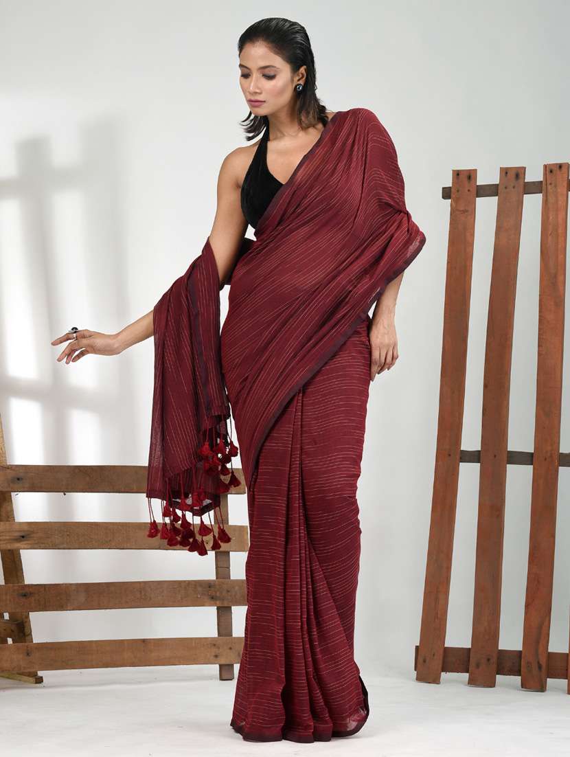 women maroon handloom saree with blouse - 21839783 -  Standard Image - 1