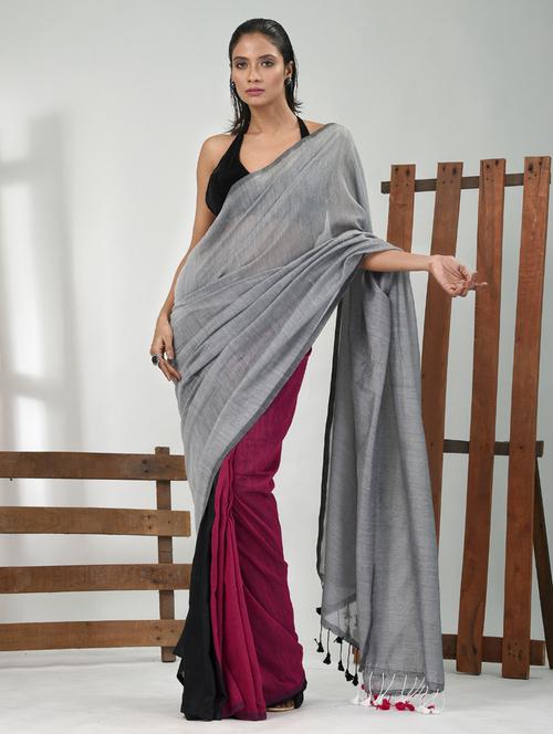 women grey handloom saree with blouse - 21839785 -  Standard Image - 0