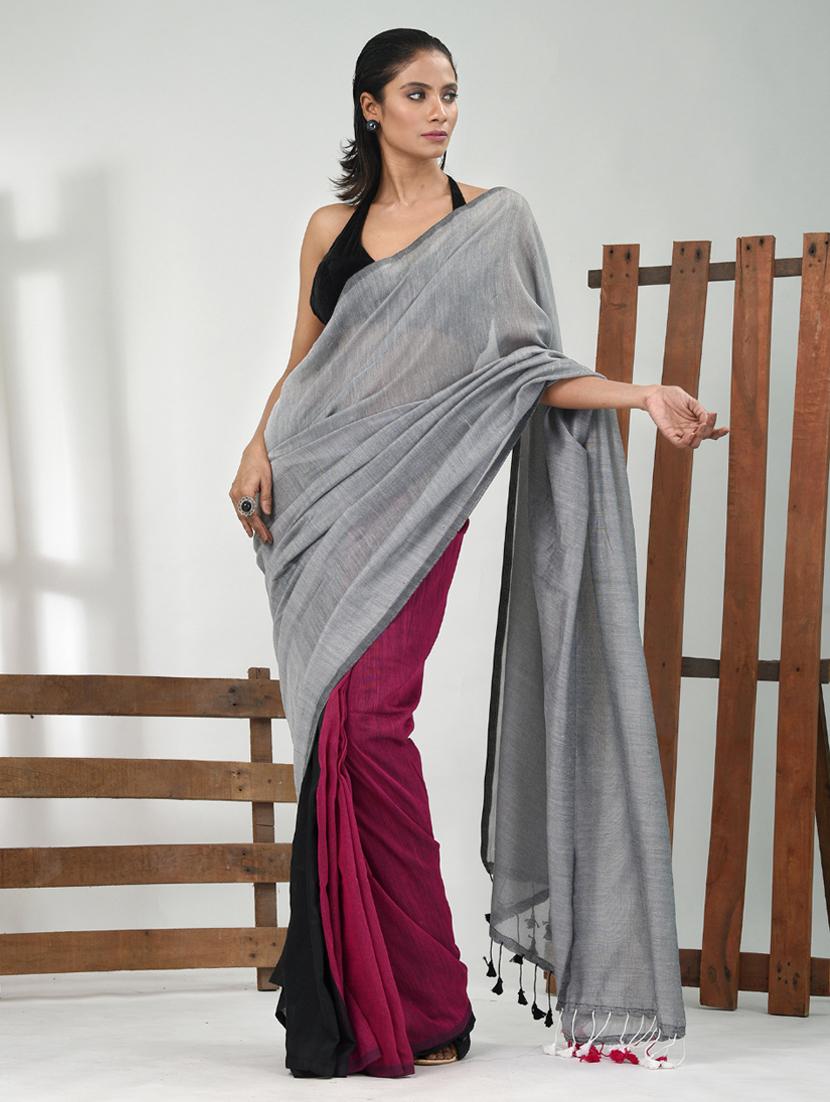 women grey handloom saree with blouse - 21839785 -  Standard Image - 1