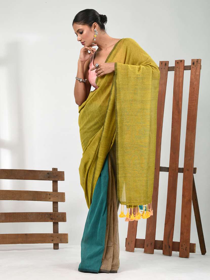 women yellow handloom saree with blouse - 21839786 -  Standard Image - 1