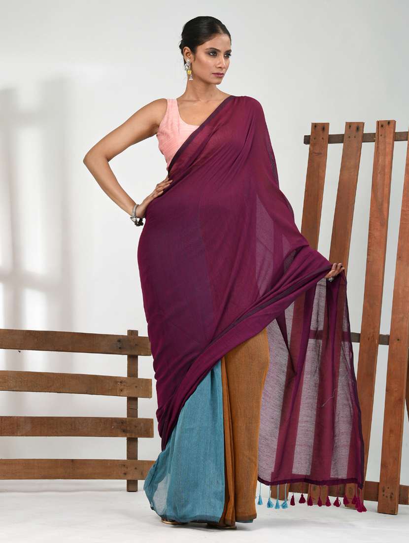 women purple handloom saree with blouse - 21839787 -  Standard Image - 1