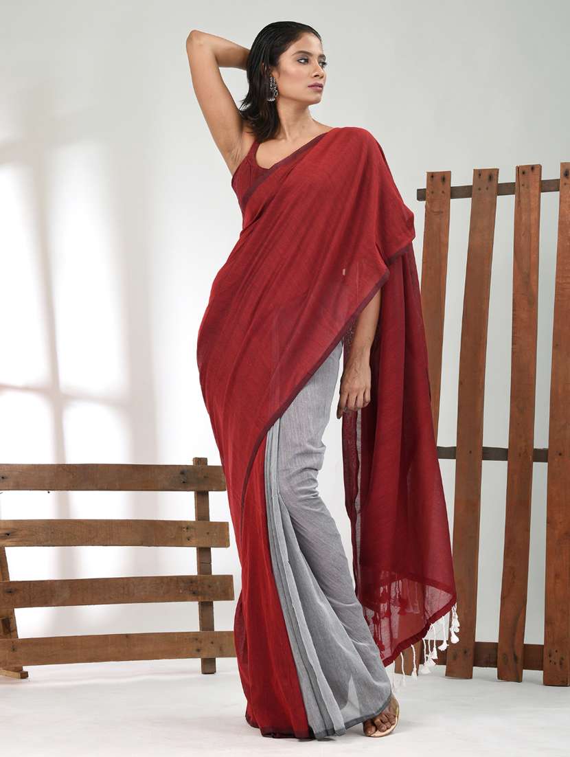 women maroon handloom saree with blouse - 21839788 -  Standard Image - 1