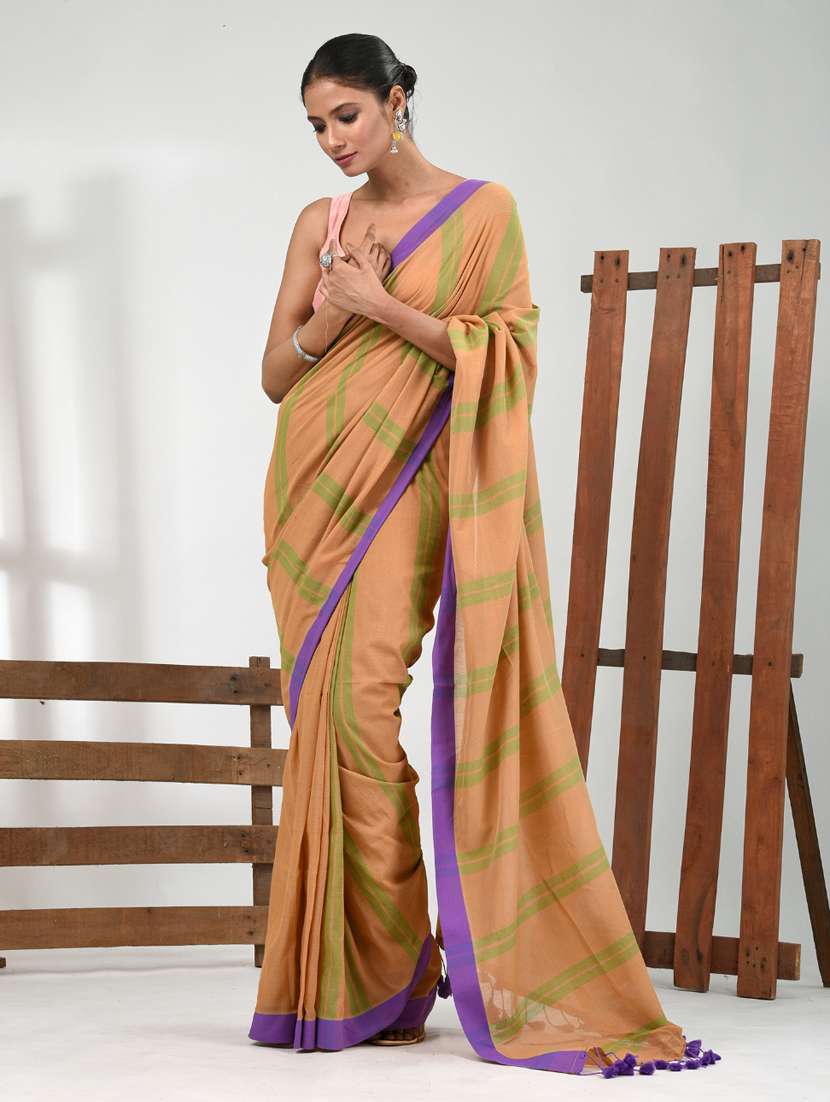 women beige handloom saree with blouse
