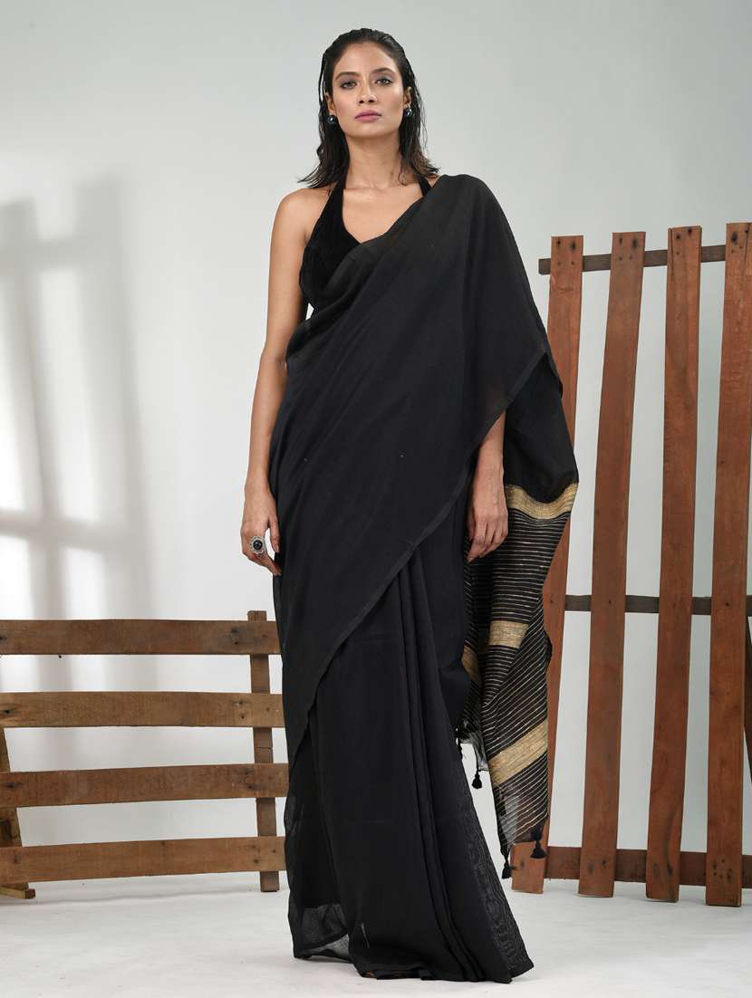 women solid handloom saree with blouse
