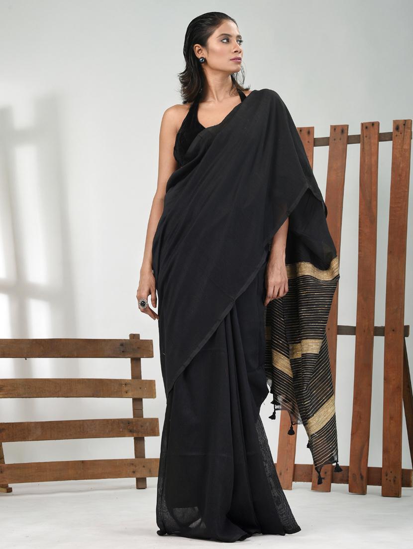 women solid handloom saree with blouse - 21839795 -  Standard Image - 1