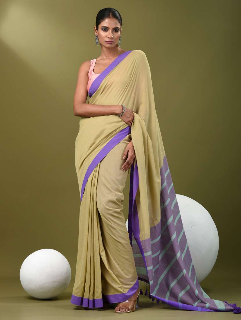 women beige handloom saree with blouse