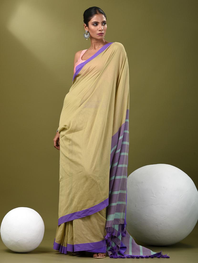 women beige handloom saree with blouse - 21839797 - Standard Image - 1