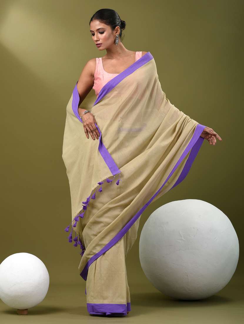 women beige handloom saree with blouse