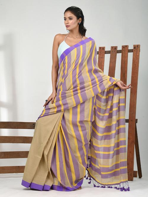 women striped handloom saree with blouse - 21839799 - Standard Image - 0