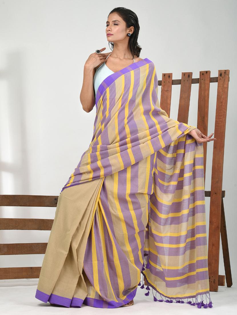 women striped handloom saree with blouse - 21839799 - Standard Image - 1