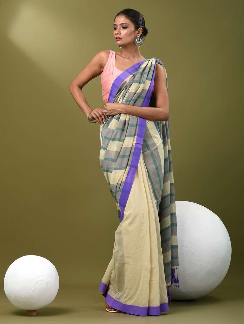 women striped handloom saree with blouse - 21839800 -  Standard Image - 1