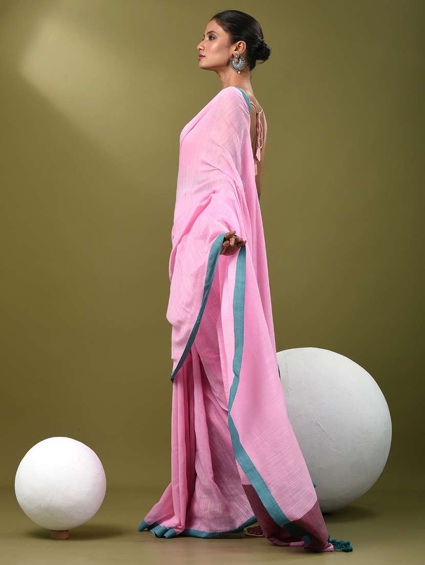 women solid handloom saree with blouse - 21839802 -  Standard Image - 1