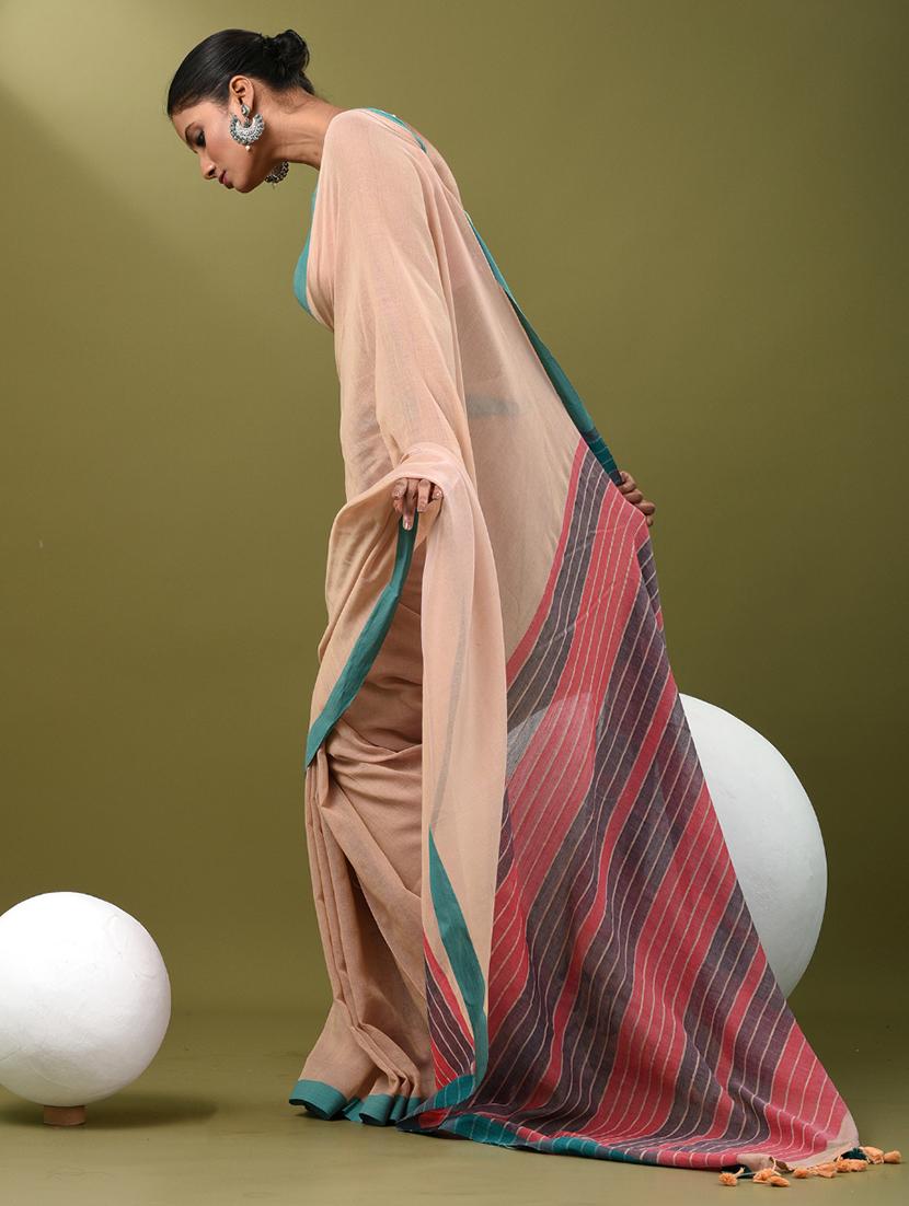 women solid handloom saree with blouse - 21839803 -  Standard Image - 1