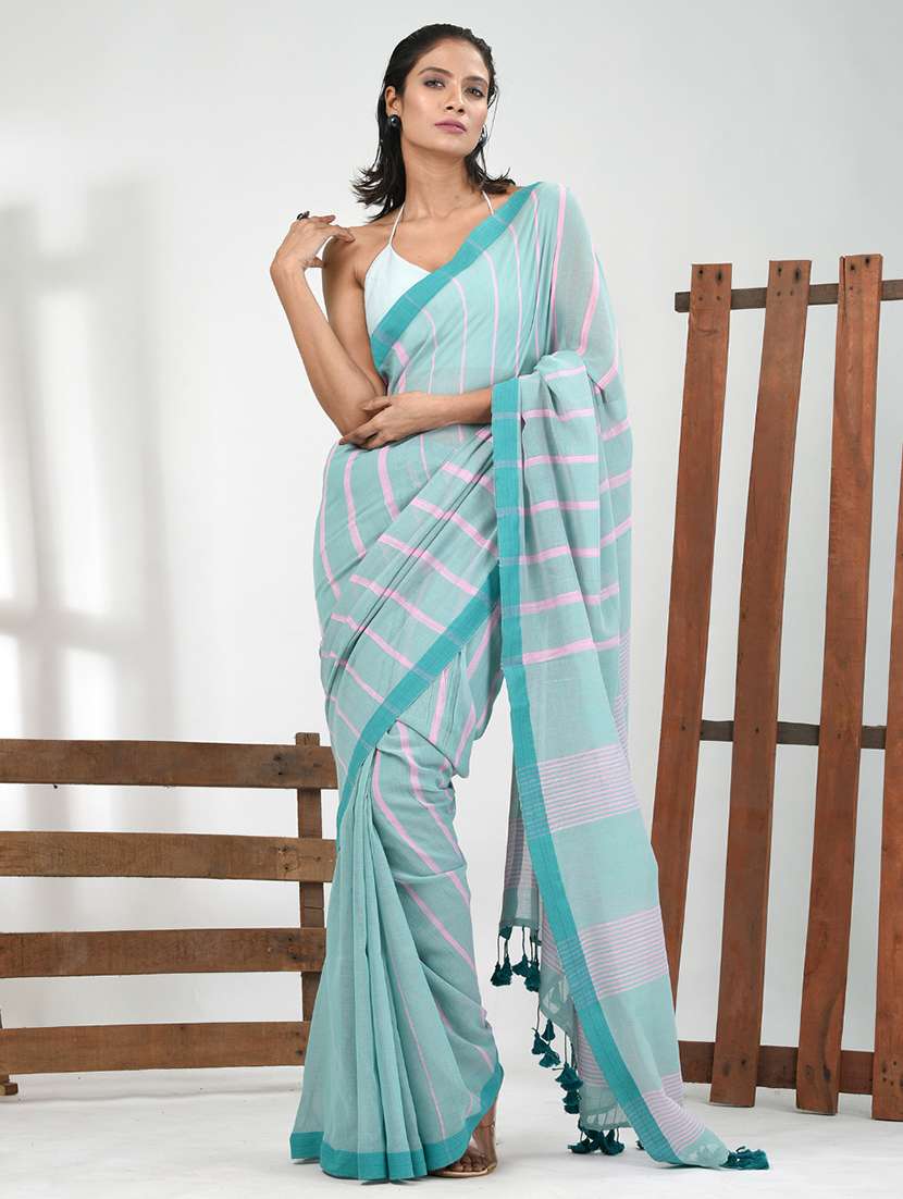 women striped handloom saree with blouse - 21839805 -  Standard Image - 1