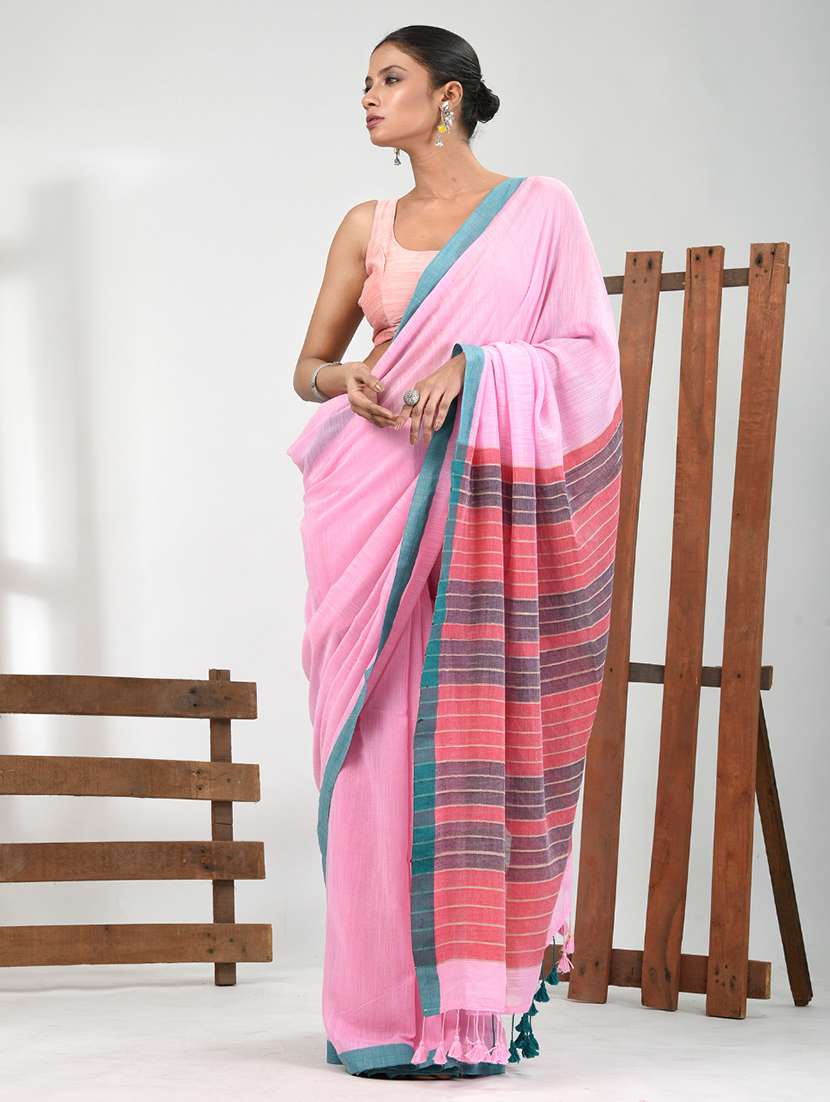 women pink handloom saree with blouse - 21839807 -  Standard Image - 1