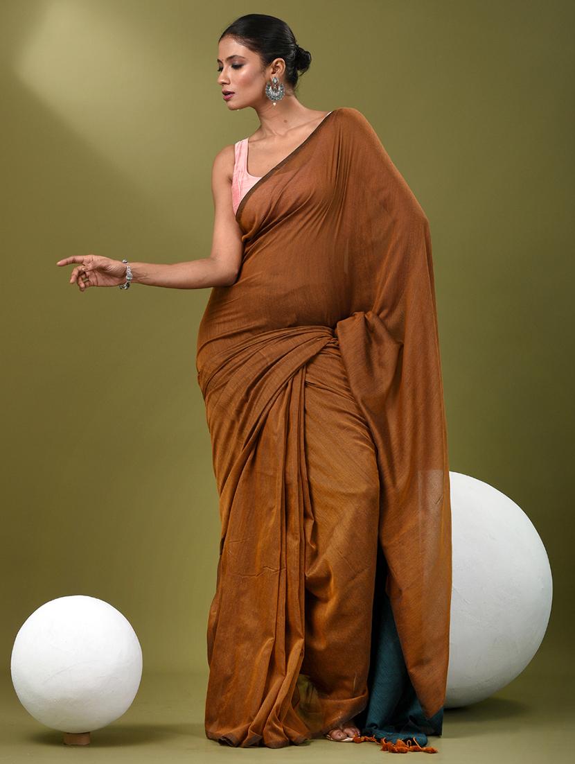 women solid handloom saree with blouse - 21839814 -  Standard Image - 1