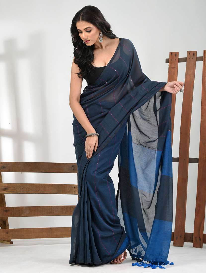 women striped handloom saree with blouse - 21839828 -  Standard Image - 1