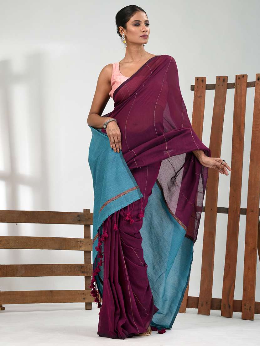 women striped handloom saree with blouse