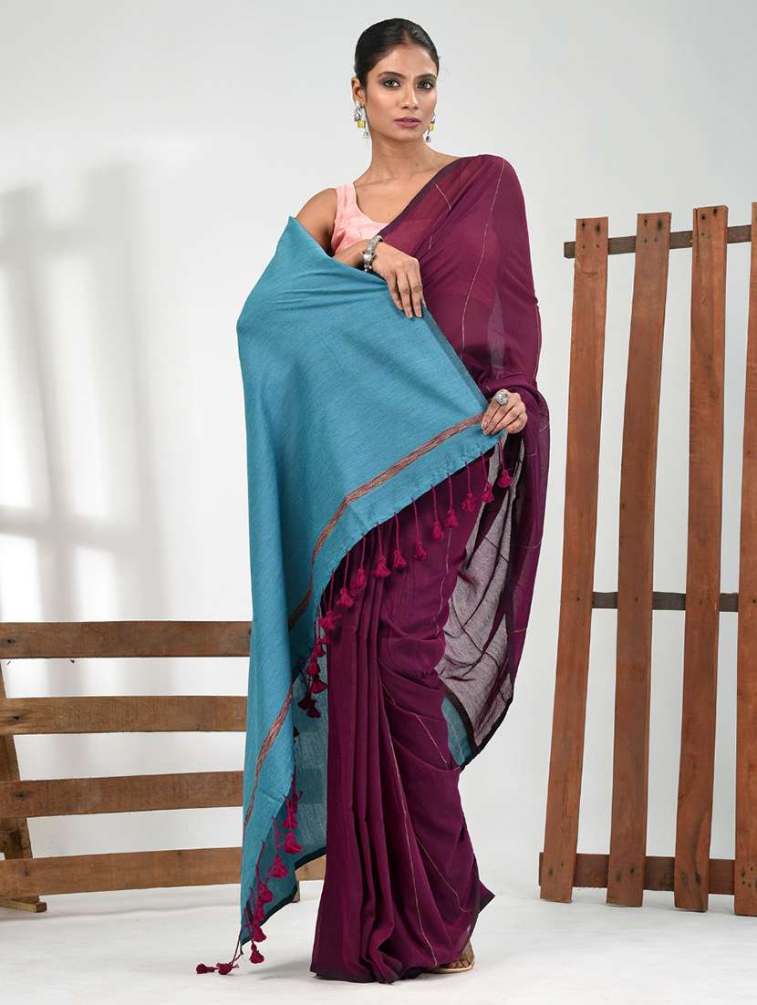 women striped handloom saree with blouse - 21839835 -  Standard Image - 1