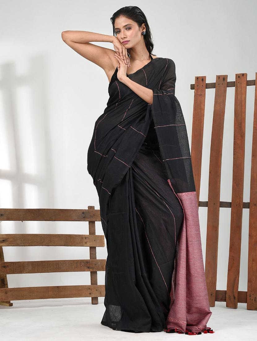women striped handloom saree with blouse - 21839836 -  Standard Image - 1