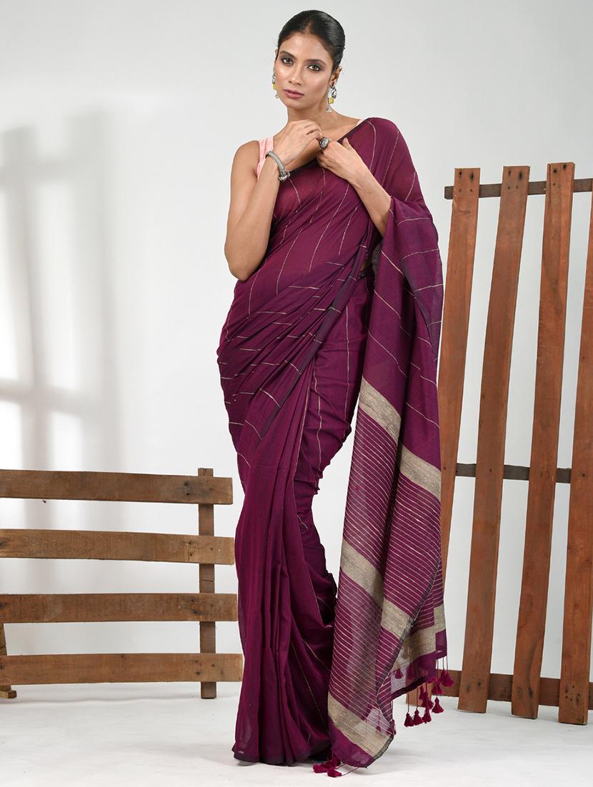 women striped handloom saree with blouse - 21839838 - Zoom Image - 0