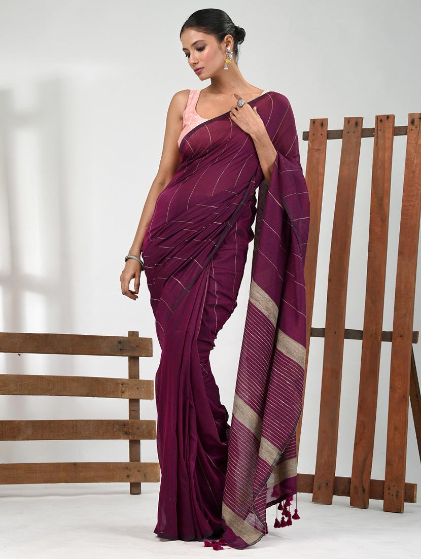 women striped handloom saree with blouse - 21839838 - Standard Image - 1