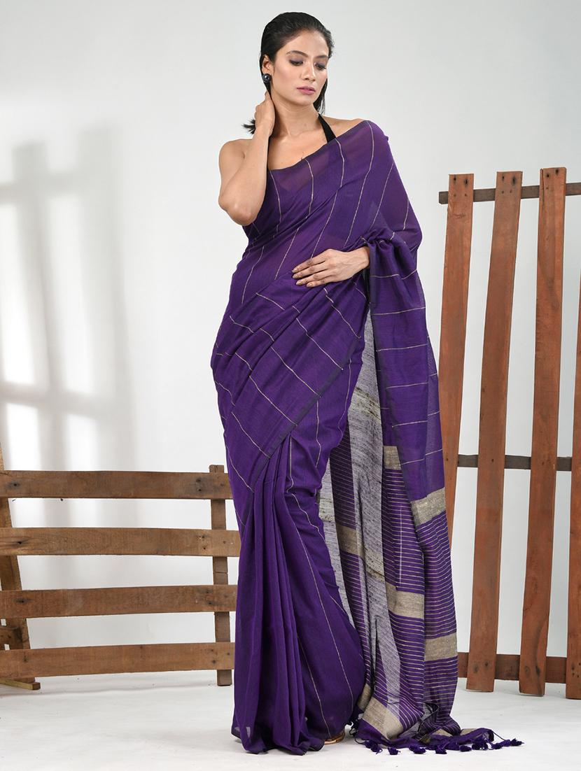 women striped handloom saree with blouse - 21839841 -  Standard Image - 1