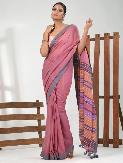 women striped handloom saree with blouse - 21839843 -  Standard Image - 0
