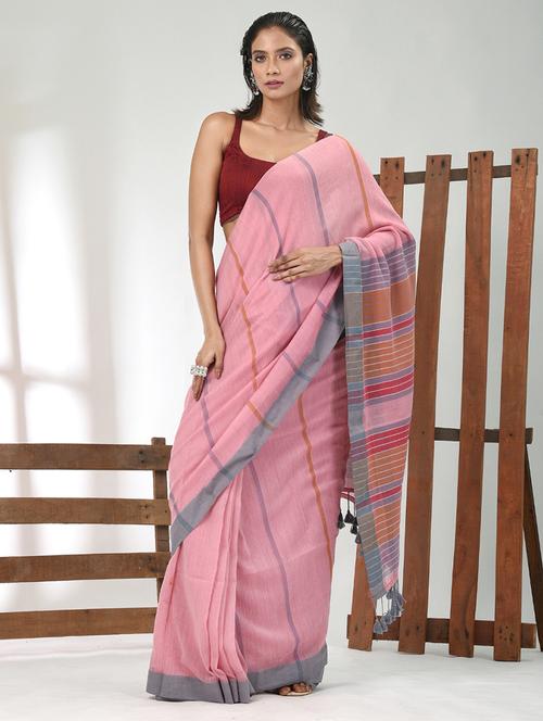 women striped handloom saree with blouse - 21839845 - Standard Image - 0