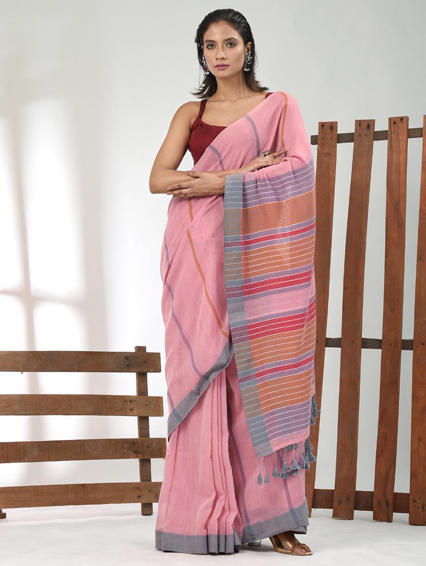 women striped handloom saree with blouse - 21839845 - Standard Image - 1