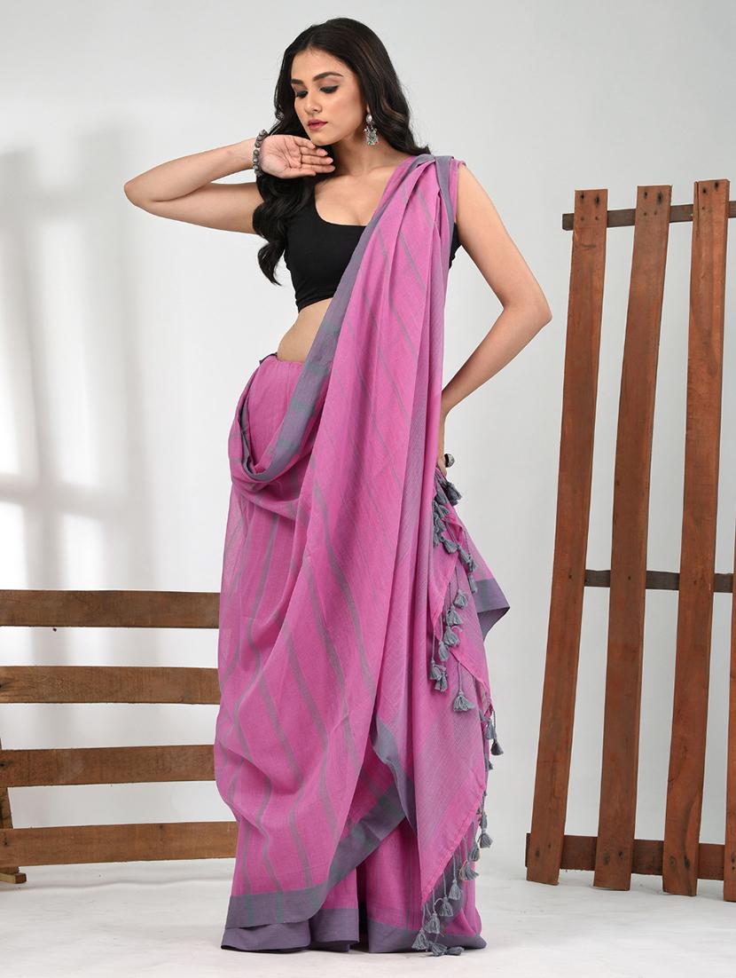 women striped handloom saree with blouse - 21839846 - Standard Image - 1
