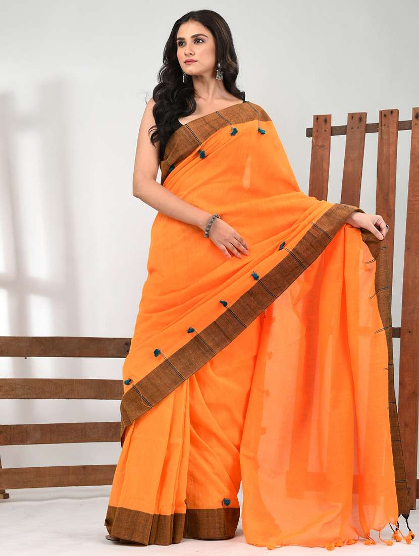women orange handloom saree with blouse - 21839847 - Standard Image - 1