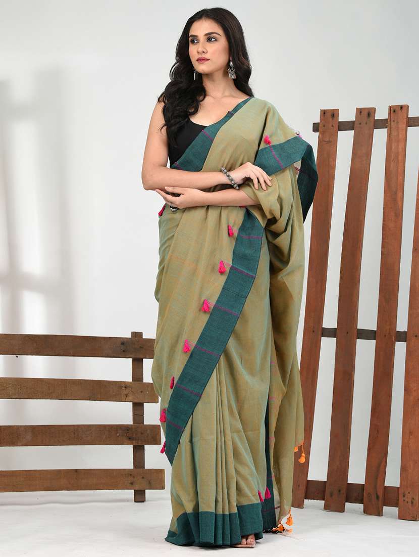women olive handloom saree with blouse - 21839848 -  Standard Image - 1