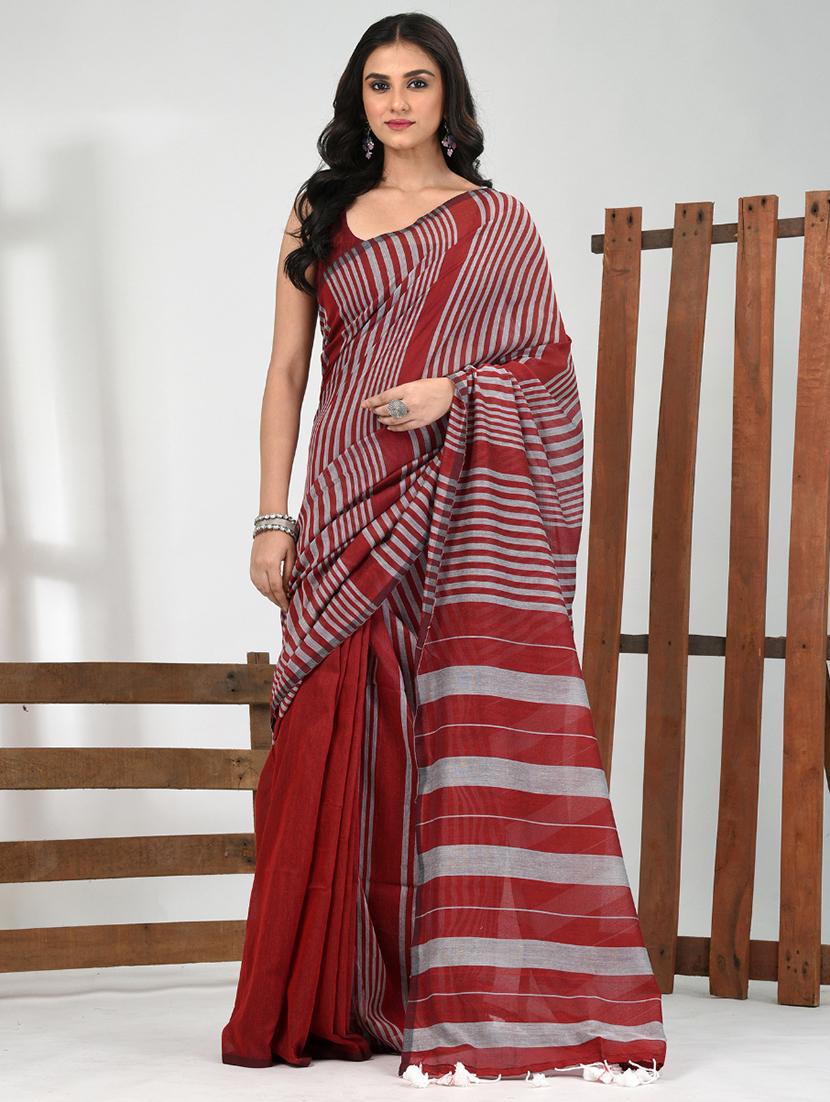 women striped handloom saree with blouse - 21839861 -  Zoom Image - 0