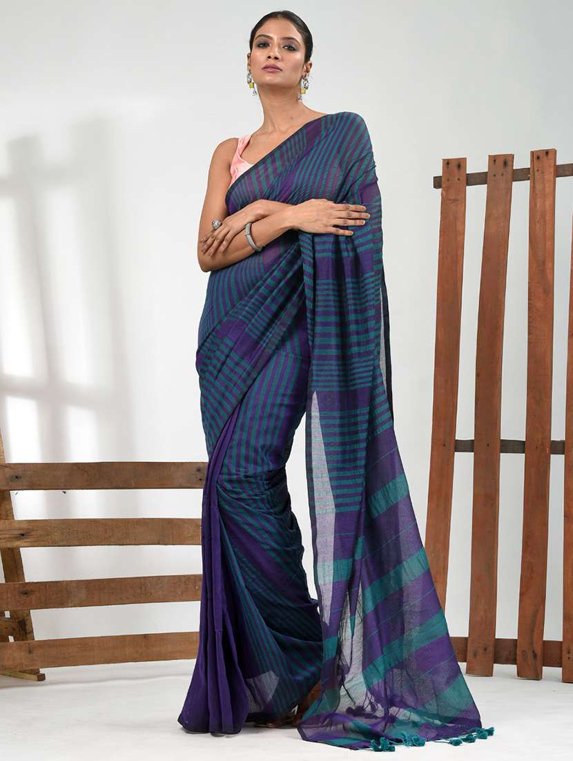 women striped handloom saree with blouse