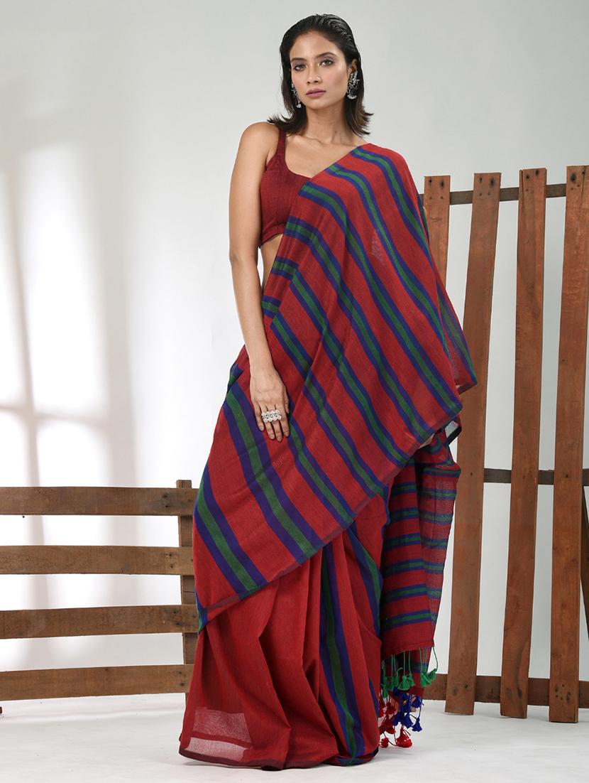 women striped handloom saree with blouse - 21839864 - Zoom Image - 0