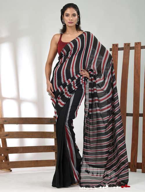 women striped handloom saree with blouse - 21839865 - Standard Image - 0