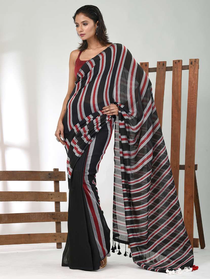 women striped handloom saree with blouse - 21839865 - Standard Image - 1