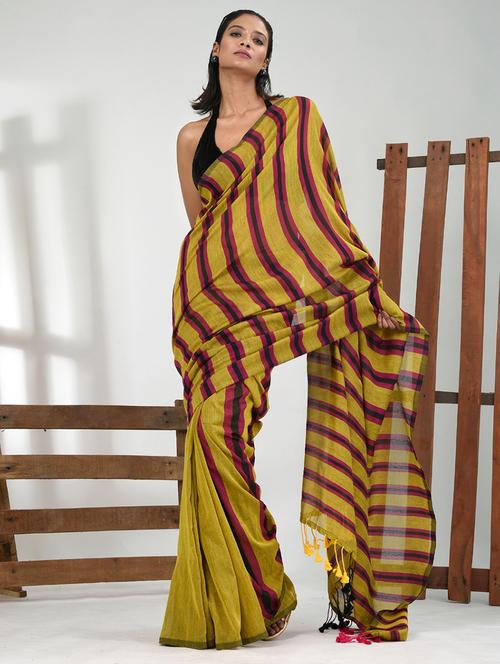 women striped handloom saree with blouse - 21839866 - Standard Image - 0