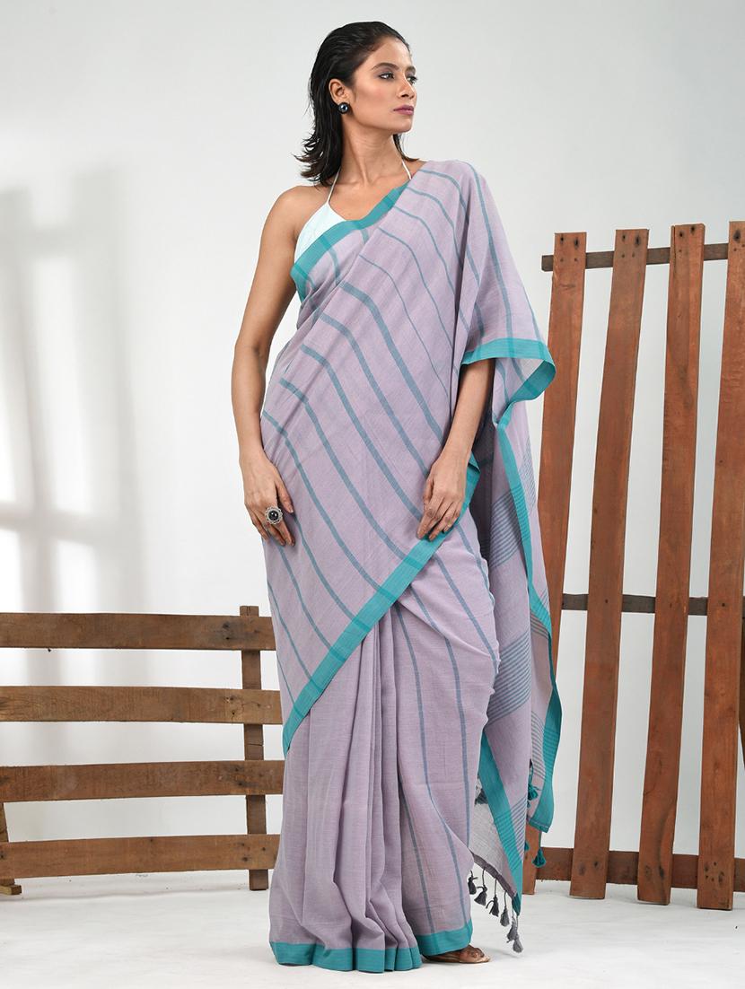 women striped handloom saree with blouse - 21839872 -  Standard Image - 1