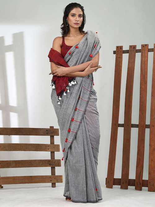 women grey handloom saree with blouse - 21839875 -  Standard Image - 0