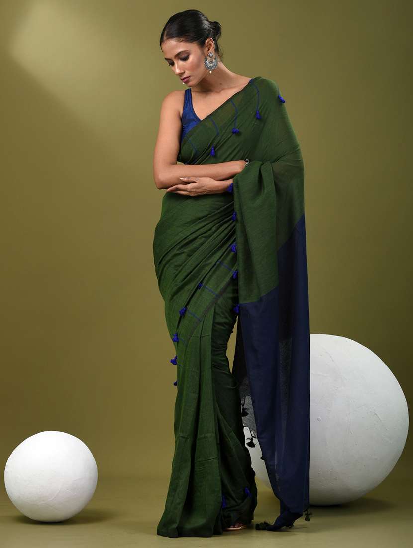 women green handloom saree with blouse