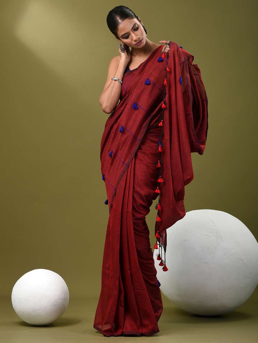 women maroon handloom saree with blouse - 21839879 -  Standard Image - 1