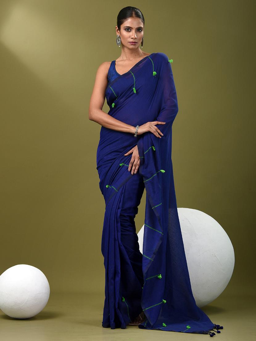 women blue handloom saree with blouse - 21839882 - Zoom Image - 0