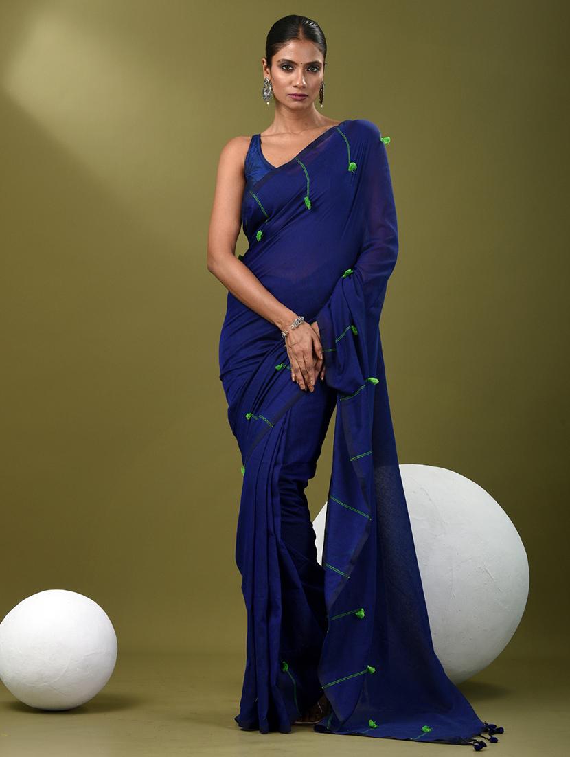 women blue handloom saree with blouse - 21839882 - Standard Image - 1
