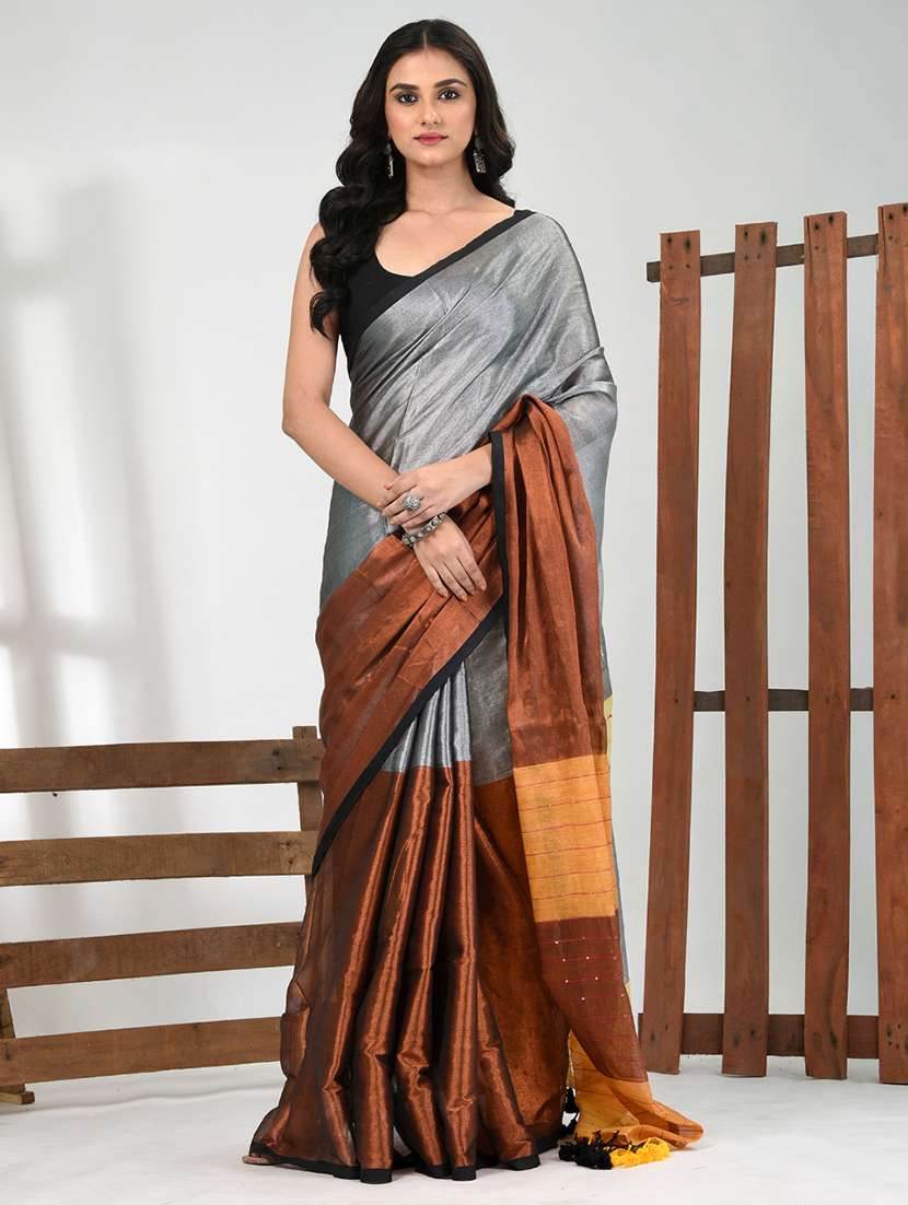 women grey handloom saree with blouse