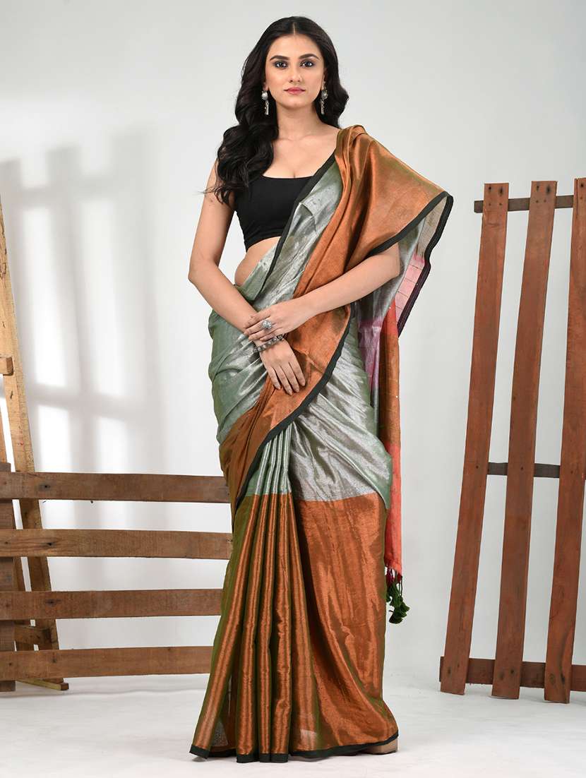 women grey handloom saree with blouse