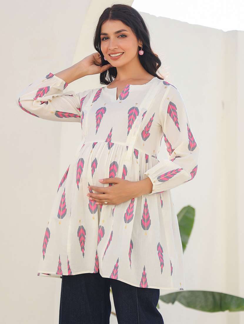 women off white printed long sleeve maternity wear - 21839891 -  Standard Image - 1