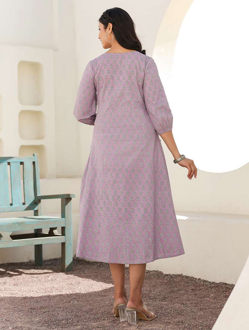 women lavender floral three quarter sleeve maternity wear - 21839893 -  Standard Image - 1